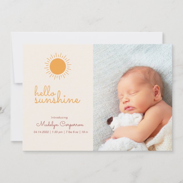 Sunshine Boho 2 foto Invitación del bebé (Anverso)