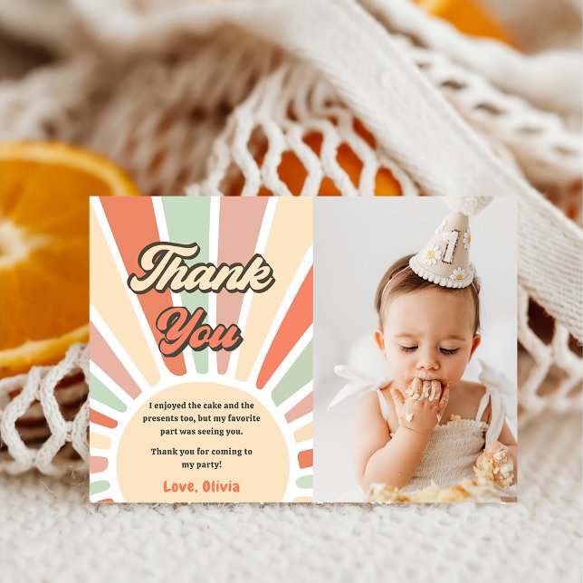 Sunshine Retro Rainbow Birday Tarjeta de agradecim (Subido por el creador)
