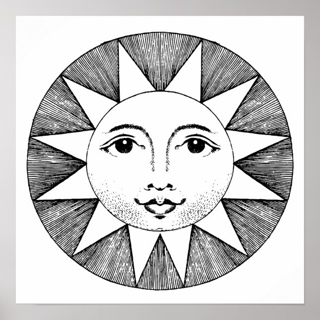SUNSHINE SUN FACE IMPRESIÓN DE ARTE NEGRO Y BLANCO (Frente)