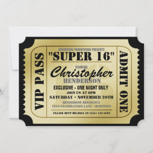Super 16 invitaciones para fiestas VIP estilo Tick