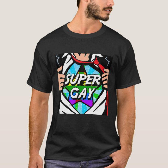 Super Gay de Superhéroe gracioso sacando camiseta  (Anverso)