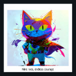 Súper Hero Cat editable de arte pop colorido<br><div class="desc">Esta imagen de un gato con un uniforme de superhéroe se crea en un colorido estilo de arte pop. La imagen incluye el dicho "Nueve vidas,  coraje interminable",  que es personalizable. La imagen es de alta resolución 6953 x 6325 ppi. Se puede descargar.</div>