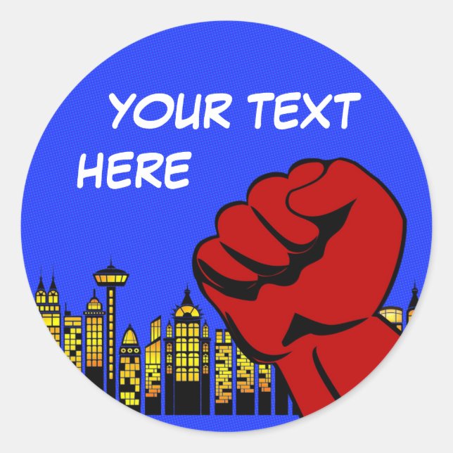 Super Hero round pegatina - niño de fiesta de cump (Anverso)