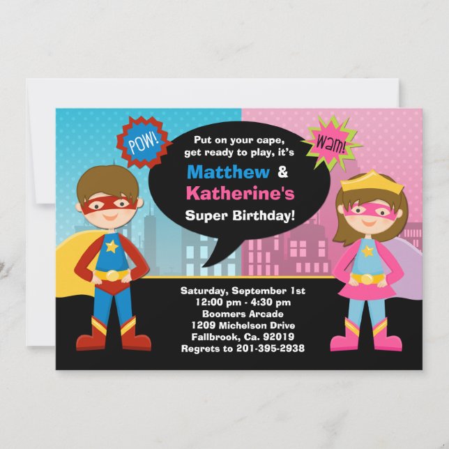 Super héroe e invitación estupenda de la fiesta de (Anverso)