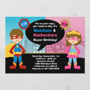 Super héroe e invitación estupenda de la fiesta de