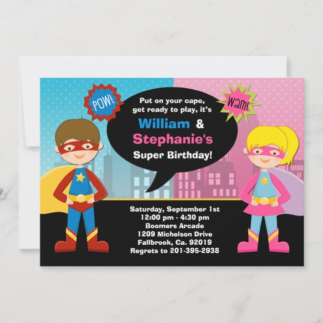 Super héroe e invitación estupenda de la fiesta de (Anverso)