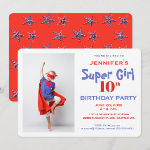 Súper Héroe Infantil, Invitación a Cumpleaños, Roj