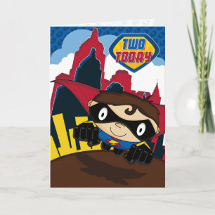 Super héroe lindo en tarjeta de cumpleaños de la