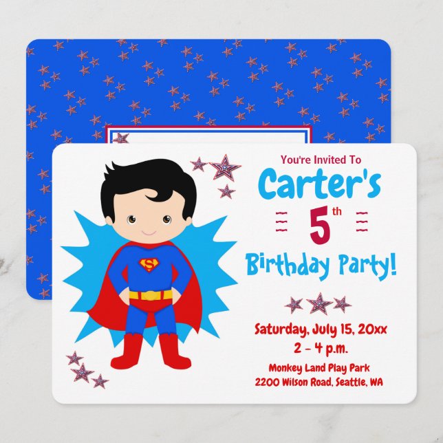 Super Kid - Invitación a la fiesta de cumpleaños d (Anverso / Reverso)