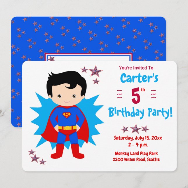Super Niño - Invitación de Cumpleaños para Niño (Anverso / Reverso)