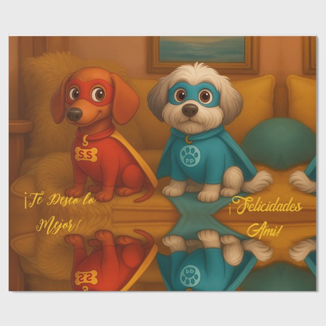 🐾 Super Pinis en Acción – Papel de Regalo (Superficie plana)