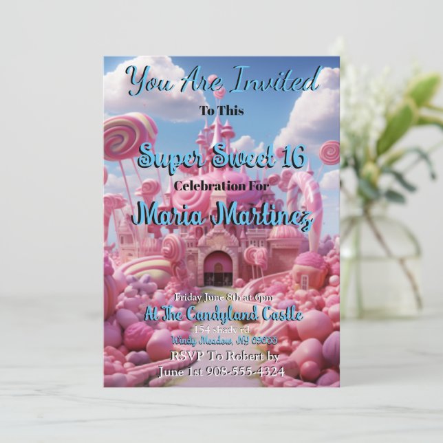 Super Sweet Candyland Sweet 16 invitaciones (Anverso de pie)