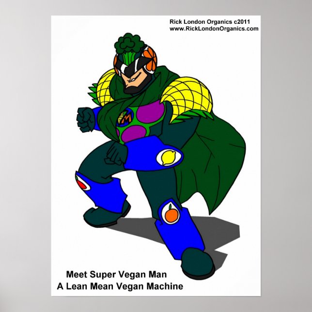 Super Vegan Man (Our Mascot) Posters (Frente)