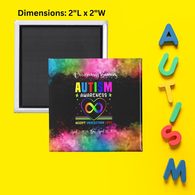 "Superar barreras": imán cuadrado (Overcoming Barriers' square magnets, designed to inspire acceptance, understanding, and love.)