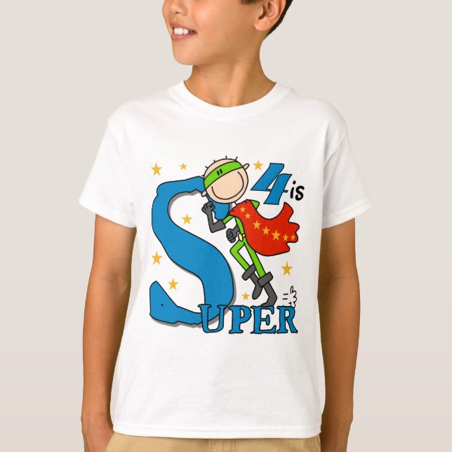Superhéroe Boy 4 camisetas y regalos de cumpleaños (Anverso)