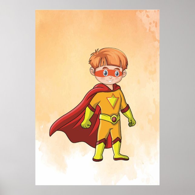 ¡Superhéroe Boy Red Cape! Niños valientes arte en  (Frente)