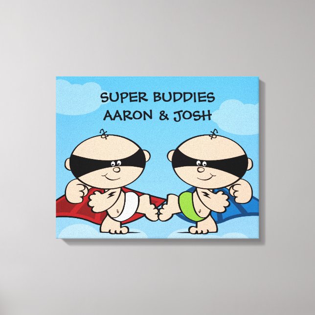 Superhéroe Twin Boys Personalizado de Arte de Pare (Anverso)
