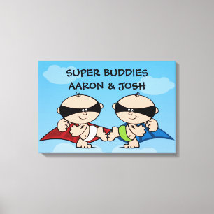 Superhéroe Twin Boys Personalizado de Arte de Pare