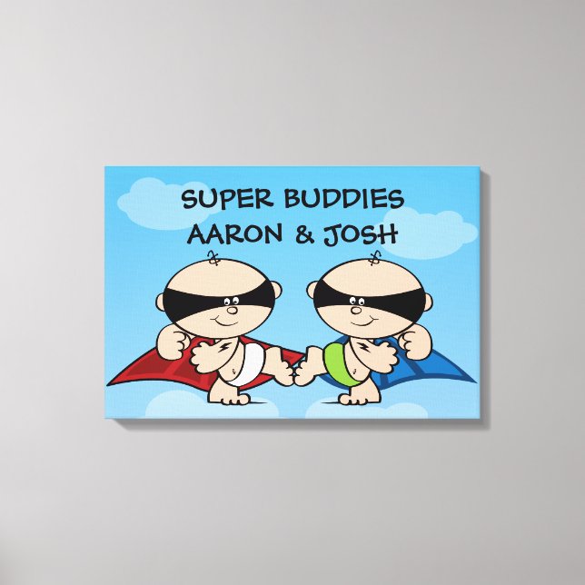 Superhéroe Twin Boys Personalizado de Arte de Pare (Anverso)