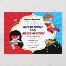 Superhéroes Invitaciones de cumpleaños (Chica Twin