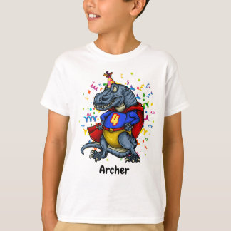 Superheroína T-Rex 4to cumpleaños camiseta