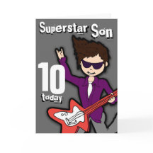 Superstar Son 10 años tarjeta de niño rojo gris de