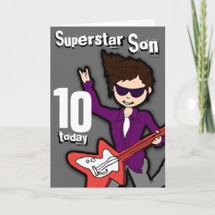 Superstar Son 10 años tarjeta de niño rojo gris de