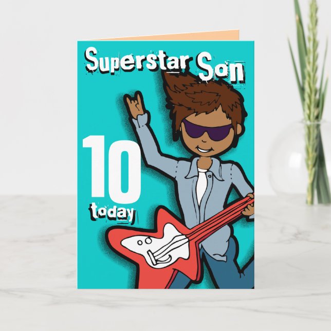 Superstar Son 10 cumpleaños tarjeta de niño aqua (Anverso)