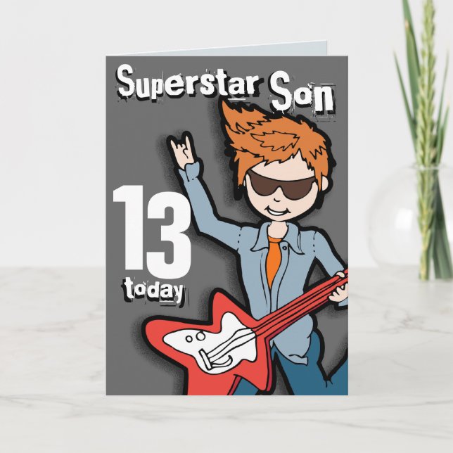 Superstar Son 11 cumpleaños tarjeta de niño gris (Anverso)