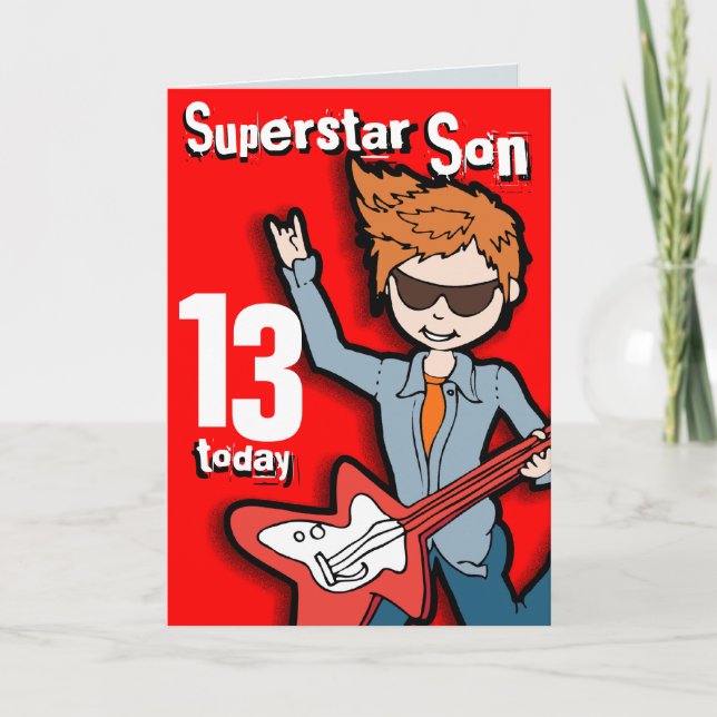 Superstar Son 11 cumpleaños tarjeta de niño rojo (Anverso)