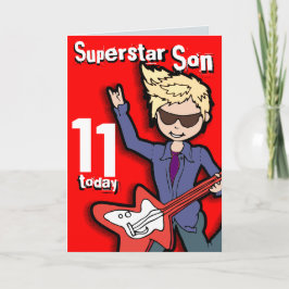 Superstar Son 11 cumpleaños tarjeta de niño rubio 