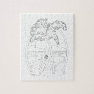 Surf Beach Adults Coloring Puzzle