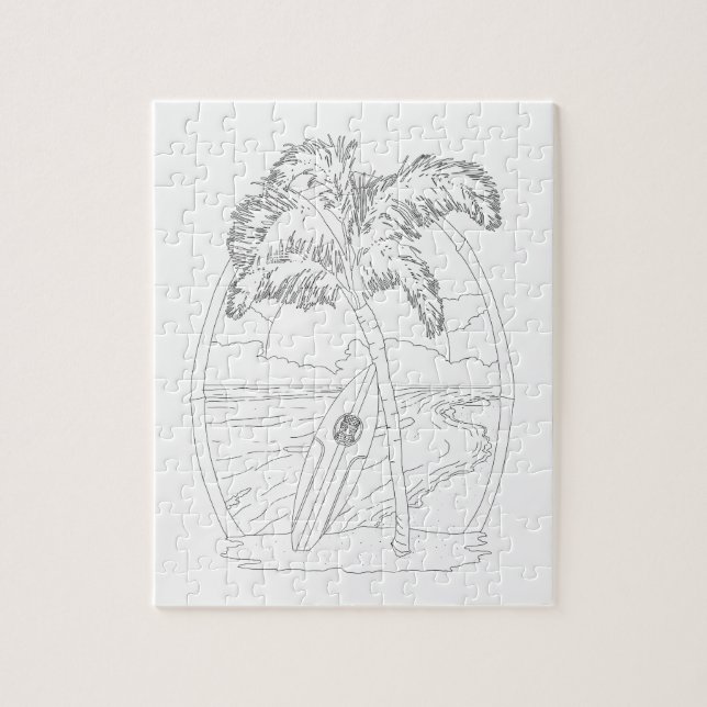 Surf Beach Adults Coloring Puzzle (Vertical)