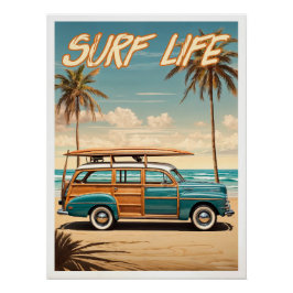 Surf Live Poster woody station wagon