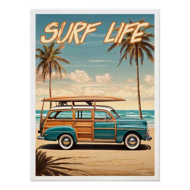 Surf Live Poster woody station wagon (Anverso)