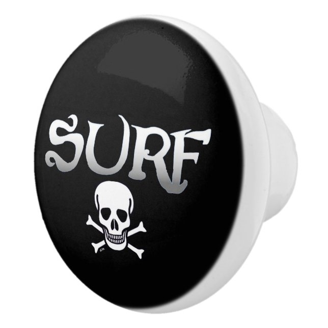 Surf Skull pomo de cerámica negra (Derecha)