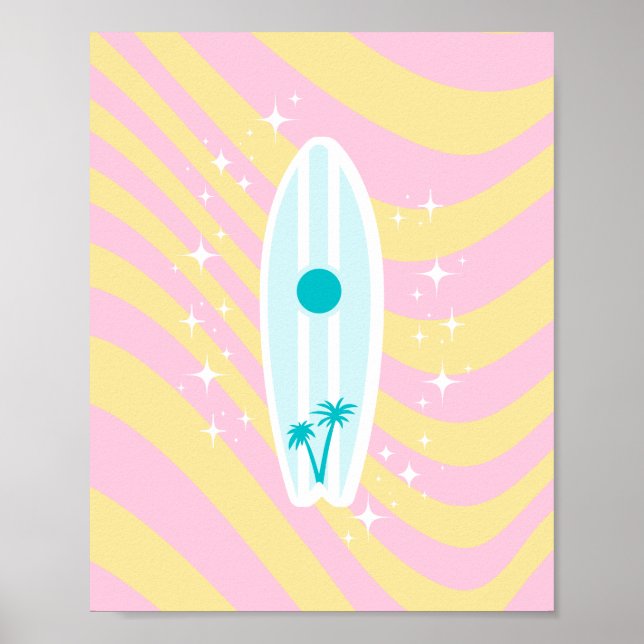 Surfboard rosa, arte playero, vibraciones tropical (Frente)