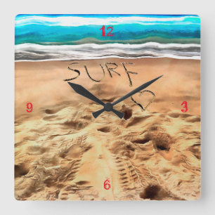 Surfdudes, reloj de pared cuadrado