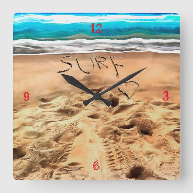 Surfdudes, reloj de pared cuadrado (Anverso)