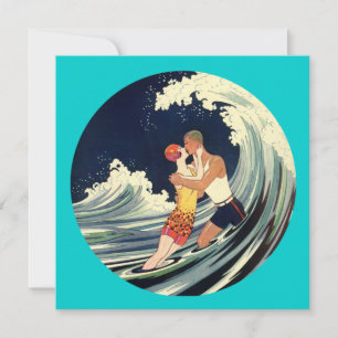 Surfer Aovers Kissing Vintage Ilustracion