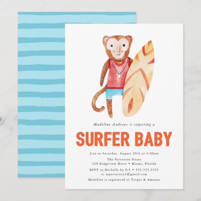 Surfer Baby | Invitación a la Fiesta de Bebé (Anverso / Reverso)