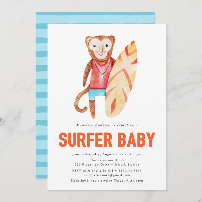 Surfer Baby | Invitación de Baby Shower (Anverso / Reverso)