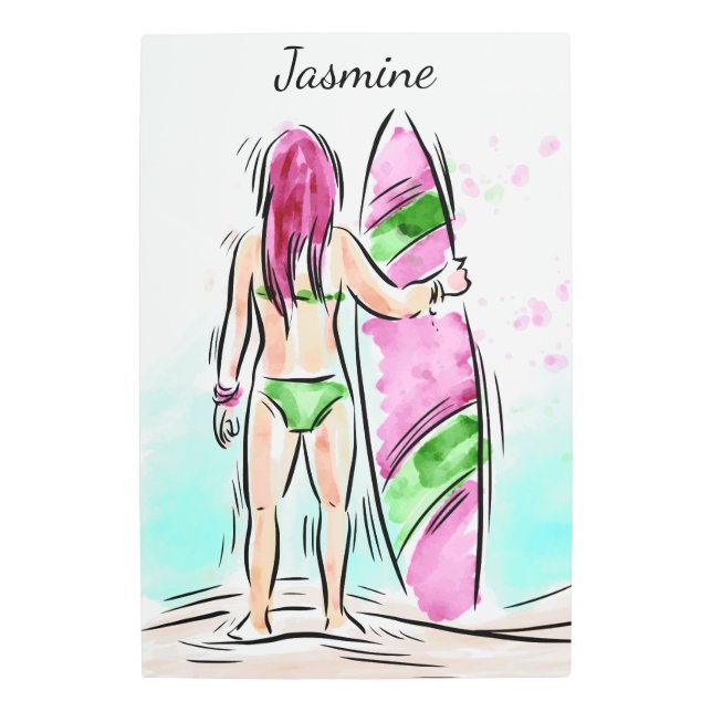 Surfer Chica nombre personalizado arte mural metal (Anverso)