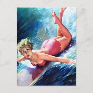 Surfer chica Vintage Pin up postal