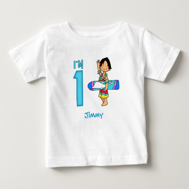 Surfer Dude primer cumpleaños bebé camiseta (Anverso)