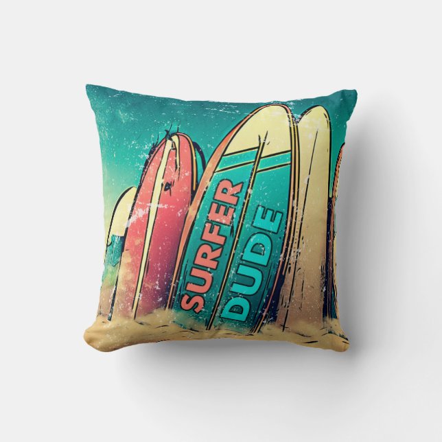 Surfer Dude Surfboards Cojín decorativo (Anverso)