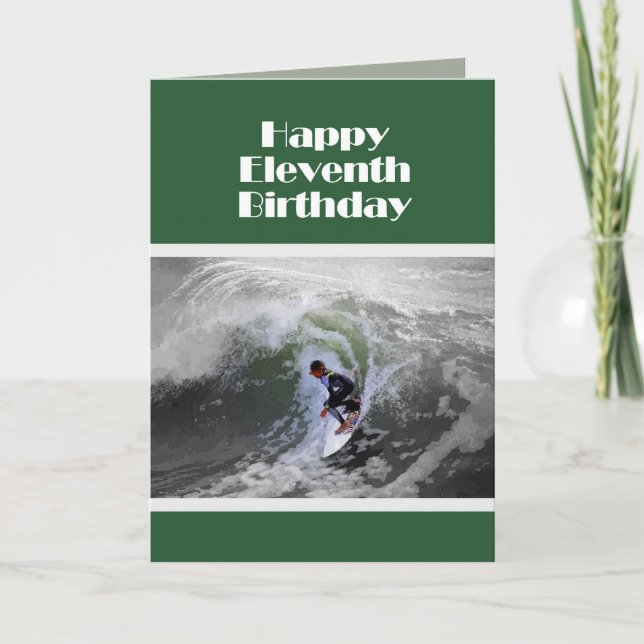 Surfer Happy Elevonundécima tarjeta de cumpleaños (Anverso)