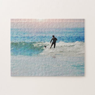 Surfer on Wave at Beach Sunset Puzzle