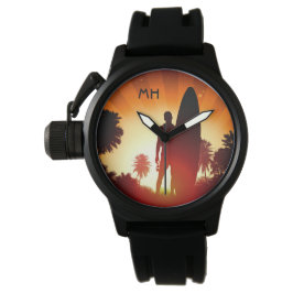 Surfer Sunset personalizado monograma relojes