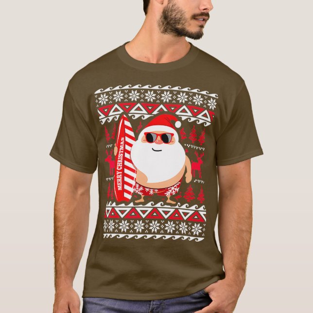 Surfing Santa Claus Navidades Hawaii Sweater (Anverso)